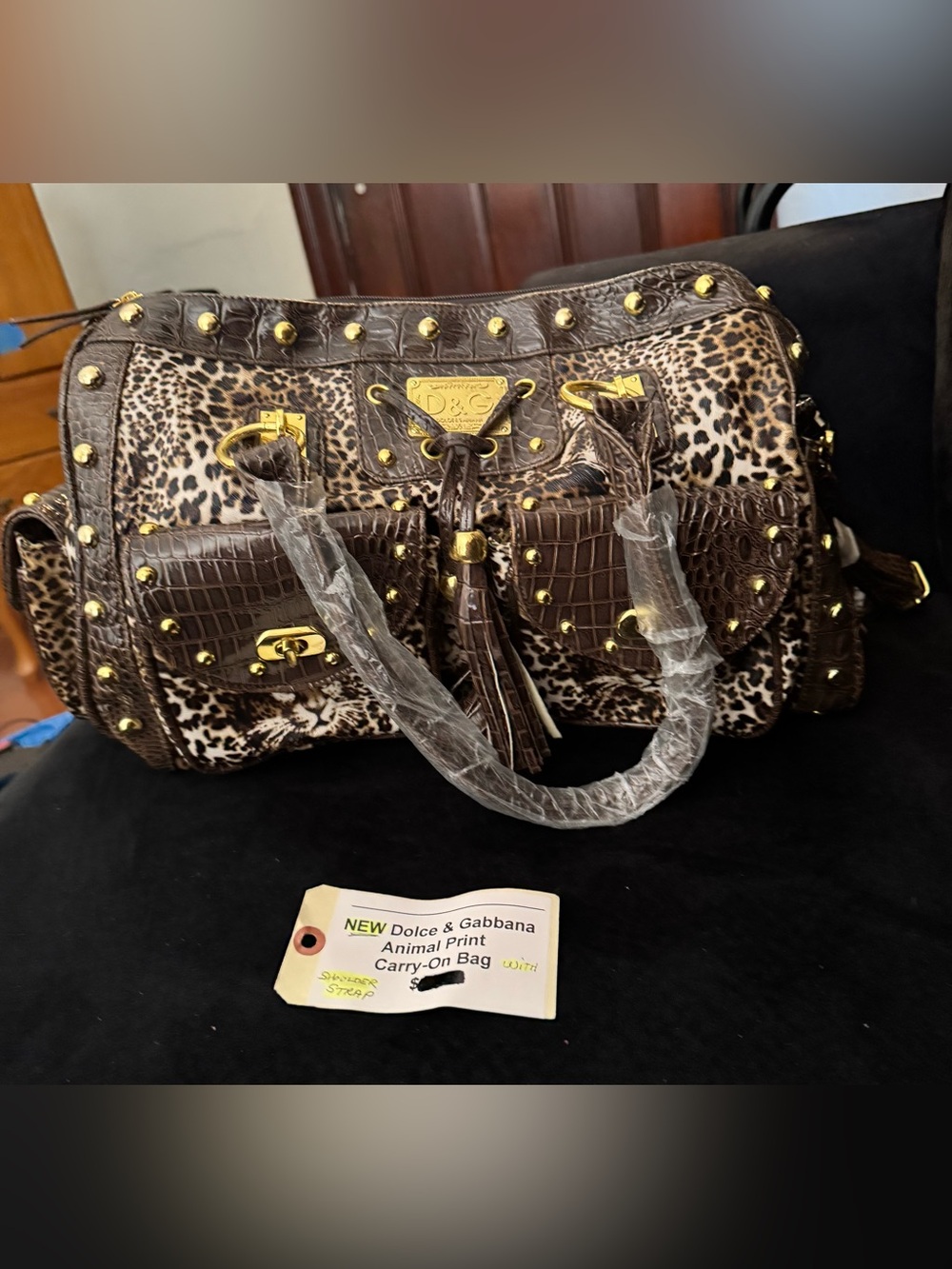 NEW D&G Style Leopard Print Studded Handbag Brown Animal Print Bag Y2K